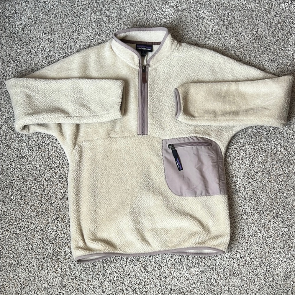 Patagonia Cream and Purple Teddy Jacket